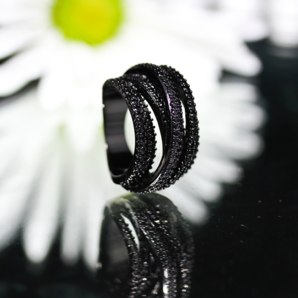 925 14KT Gold Dipped Black Topaz Pave Engagement - Picture 7 of 8